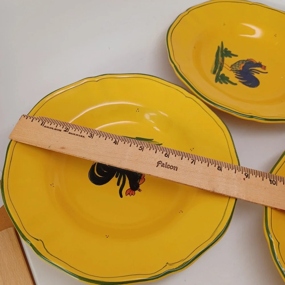 Sur La Table Rooster Pasta Soup Bowls 3 Set Yellow Made in Italy Scalloped 9.5in